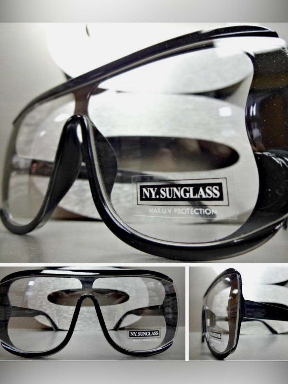 Classic Exaggerated Retro Shield Style Flat Clear Lens EYE GLASSES Black Frame